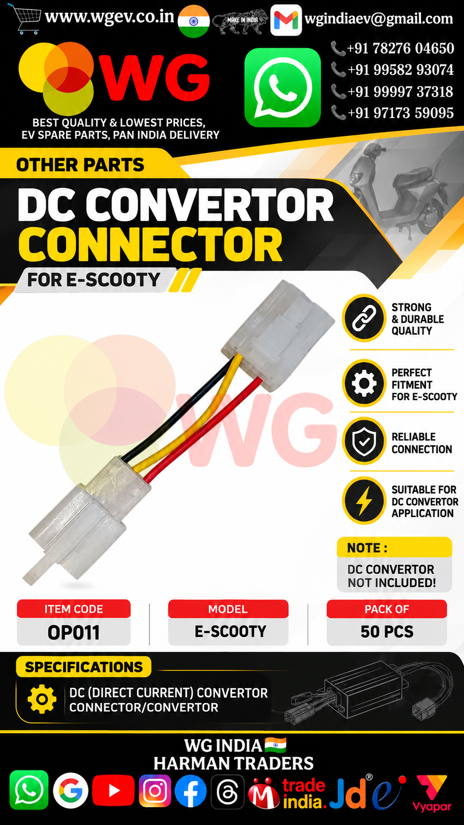 E Scooty Dc Convertor Connector - Application: E-Scooty