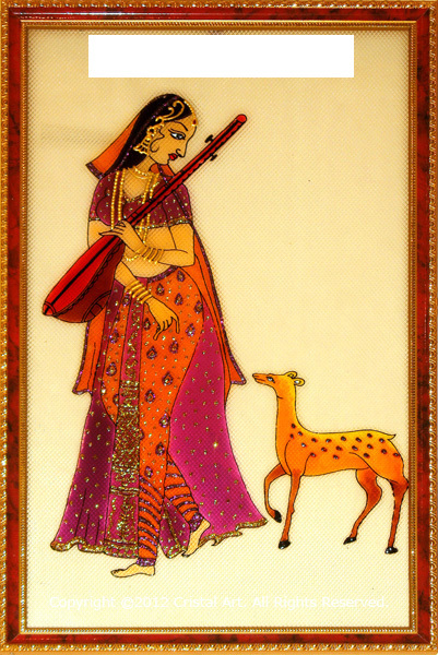 Mirabai With Deer Glass Painting