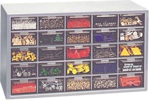 Component Organiser - 400mm x 250mm x 160mm Cabinet with 25 Clear Plastic Drawers, Ideal for Electronic Parts and Hardware Storage