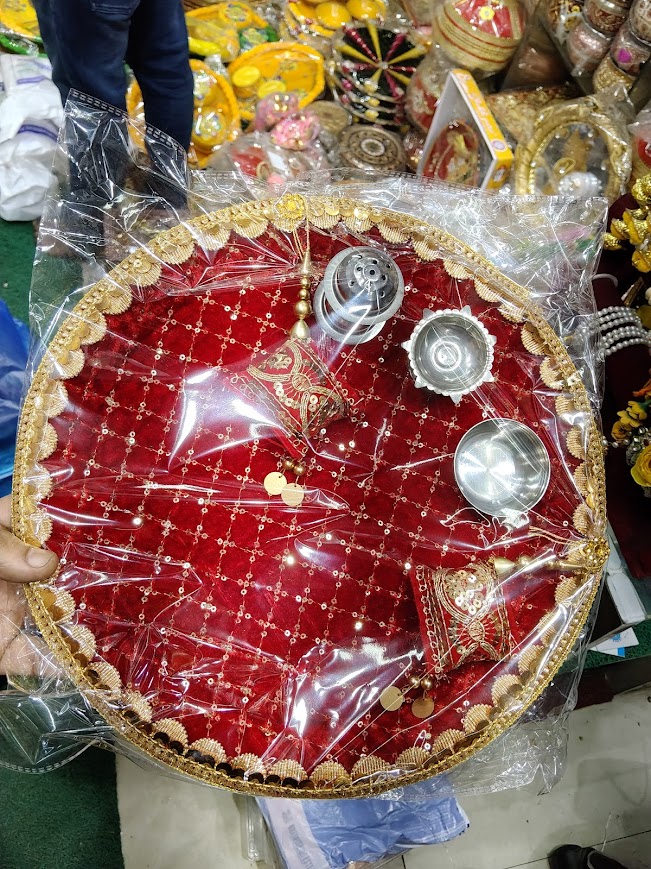 Fancy Decorated Steel Puja Thali