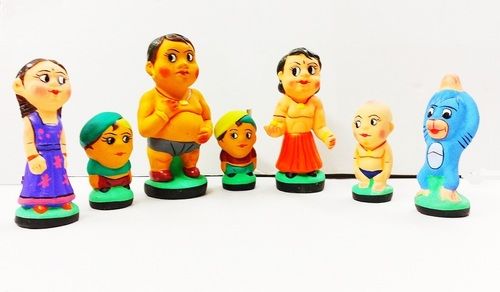 Handmade Terracotta Chota Bhim Set of 7 for Home Decor