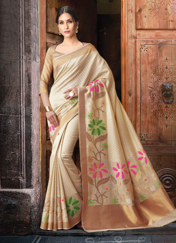 Meghdoot Cream Colour Kanchipuram Spun Silk Woven Saree 