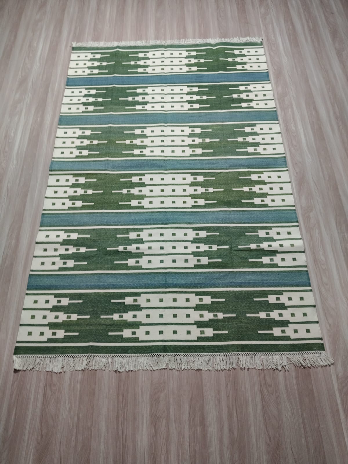 Cotton Handloom Durries - 4x6 Feet, Washable Multi-Color Geometric Pattern, Hand Woven, Anti-Slip Design