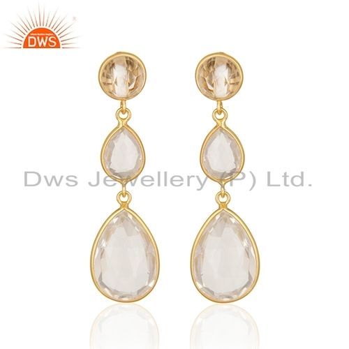 Crystal Quartz Gold Plated Earrings Jewelry