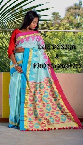 Ethnic Pure Cotton Saree Color Blue