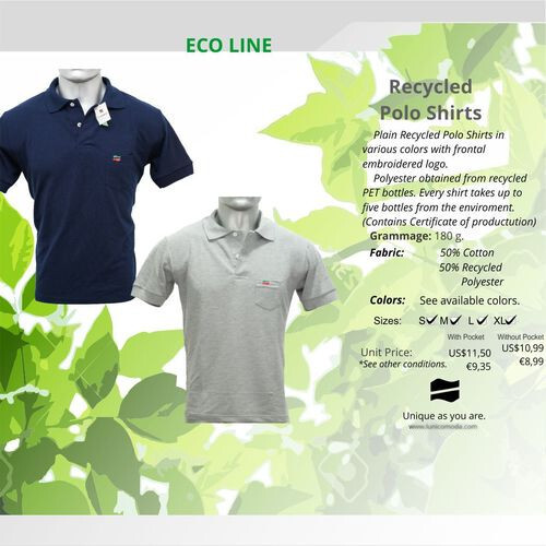 Eco Friendly Plain Polo Shirt - 50% Cotton 50% Recycled Polyester, 180g Grammage, Various Colors, Short Sleeve, Polo Collar, Male Fit