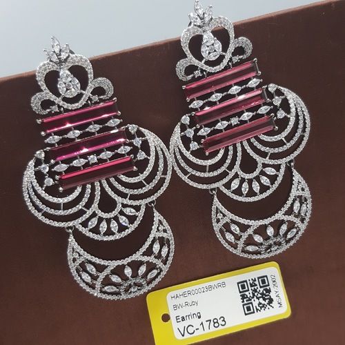 Rani Pink Pearl American Diamond Chandbali Earrings  FashionCrabcom