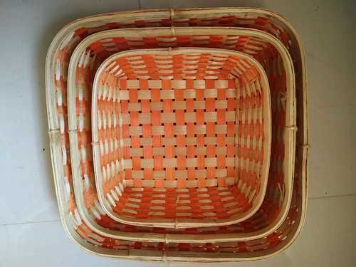 Orange Set Of Three Bamboo Square Tray