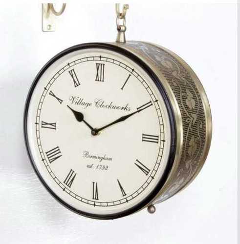 Railway Double Sided Wall Clock - Metal Finish, Sizes Available: 6, 8, 10, 12 Inches | Brass & Copper Color, Wooden Variant Optional, Luxury Quartz Design