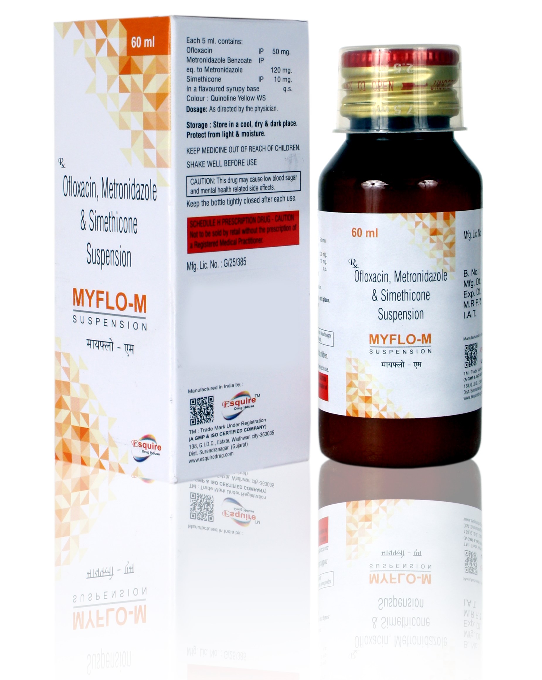 Ofloxacin 50 mg + Metronidazole 120 mg + Simethicone 10 mg / 5 ml