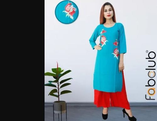 Fabclub Rayon Embroidered Straight Kurtis Bust Size: 38