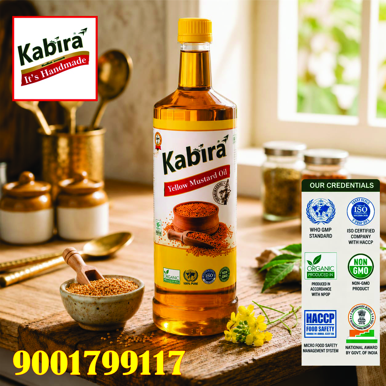 Kabira - 100% Pure Cold Pressed Yellow Mustard Oil, A-Grade, Rich in Omega-3, Prevents Cancer, Available in 1 Litre, 500 ml, 250 ml, 5 Litre Plastic Bottles