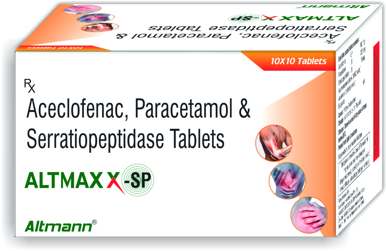 सामान्य दवाएं ऐसक्लोएनाक 100 मिलीग्राम, पेरासिटामोल 325 मिलीग्राम और सेराटियोपेप्टिडेज़ 15 मिलीग्राम टैबलेट
