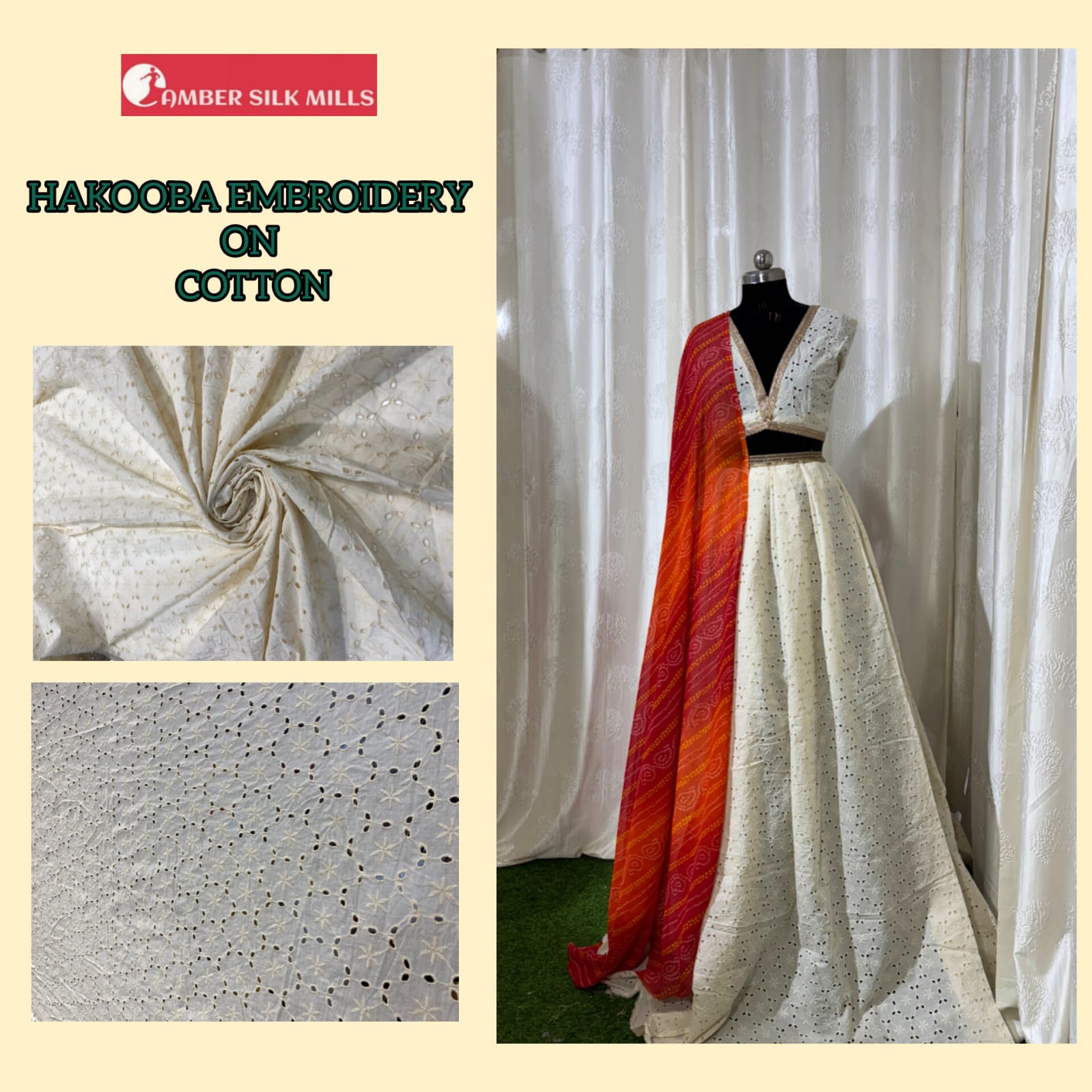 Hakooba Embroidery Cotton Fabric (Big Width) - Attributes: Quick Dry
