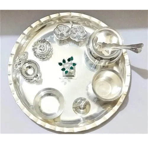 Silver Plated Pooja Thali Set - Finishing: Polishing