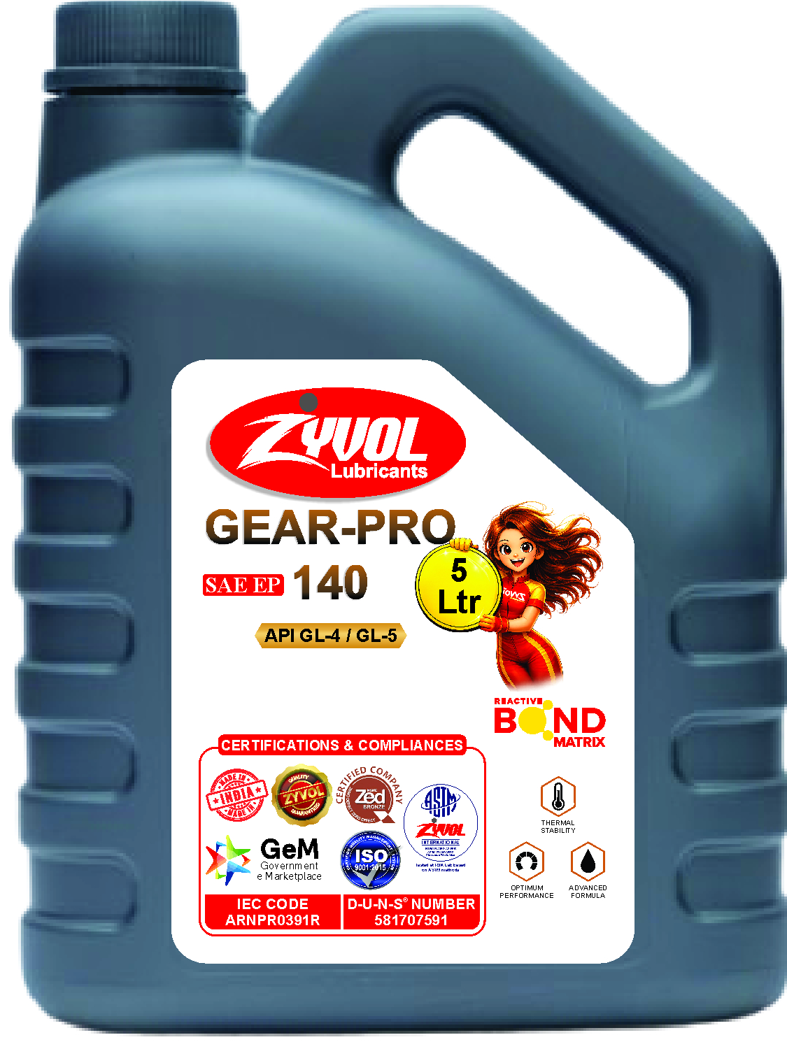 Zyvol Gear-Pro Ep 140 Sae-Ep 140 Gear Oil 5 Liter - Application: Automobile