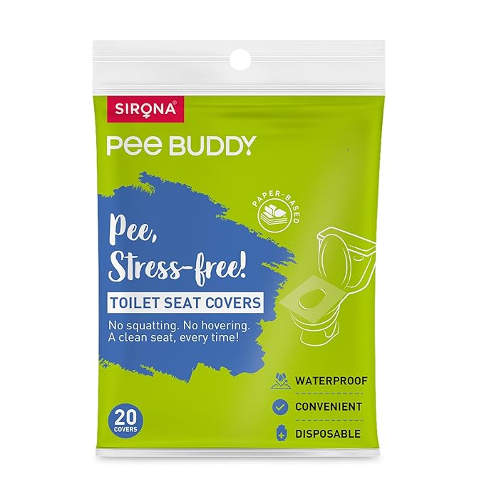 PeeBuddy Waterproof Toilet Seat Cover For Female - Paper, 10.5x13.5 cm, Gray | Easy to Use, Disposable, Anti-Bacterial, Single Use, 5 Covers per Pack