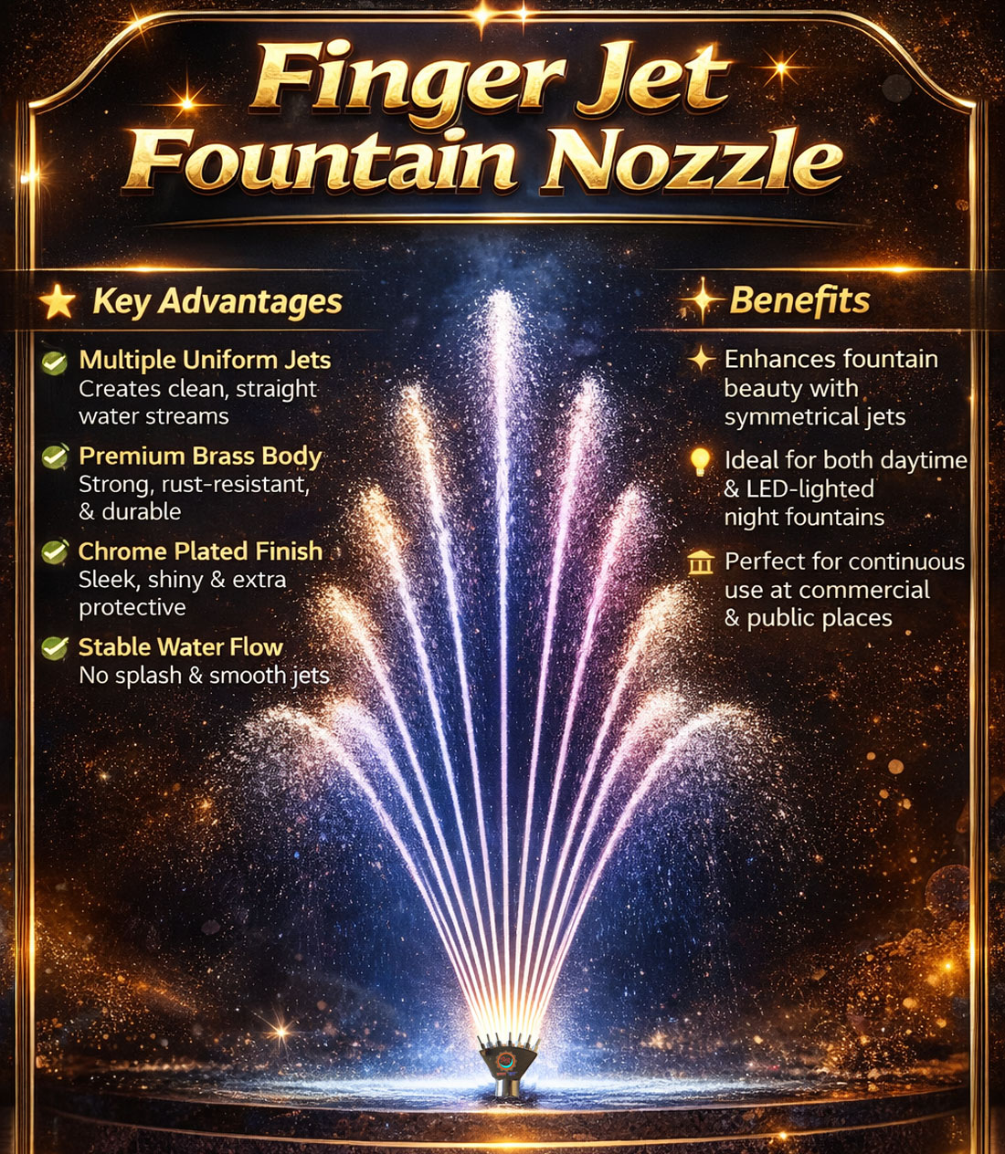 Finger Jet Fountain Nozzle - Material: Brass With Chrome
