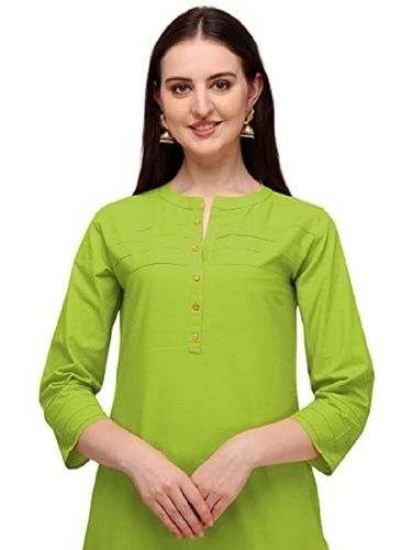 Full Sleeve Pure Cotton Light Green Color Straight Kurti For Ladies ...