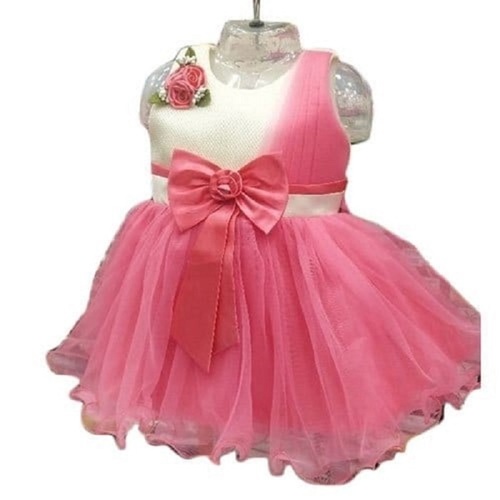 Stylish And Trendy Satin And Net Pink Netted Kids Frock For Party And Casual Wear Age Group: 8-10