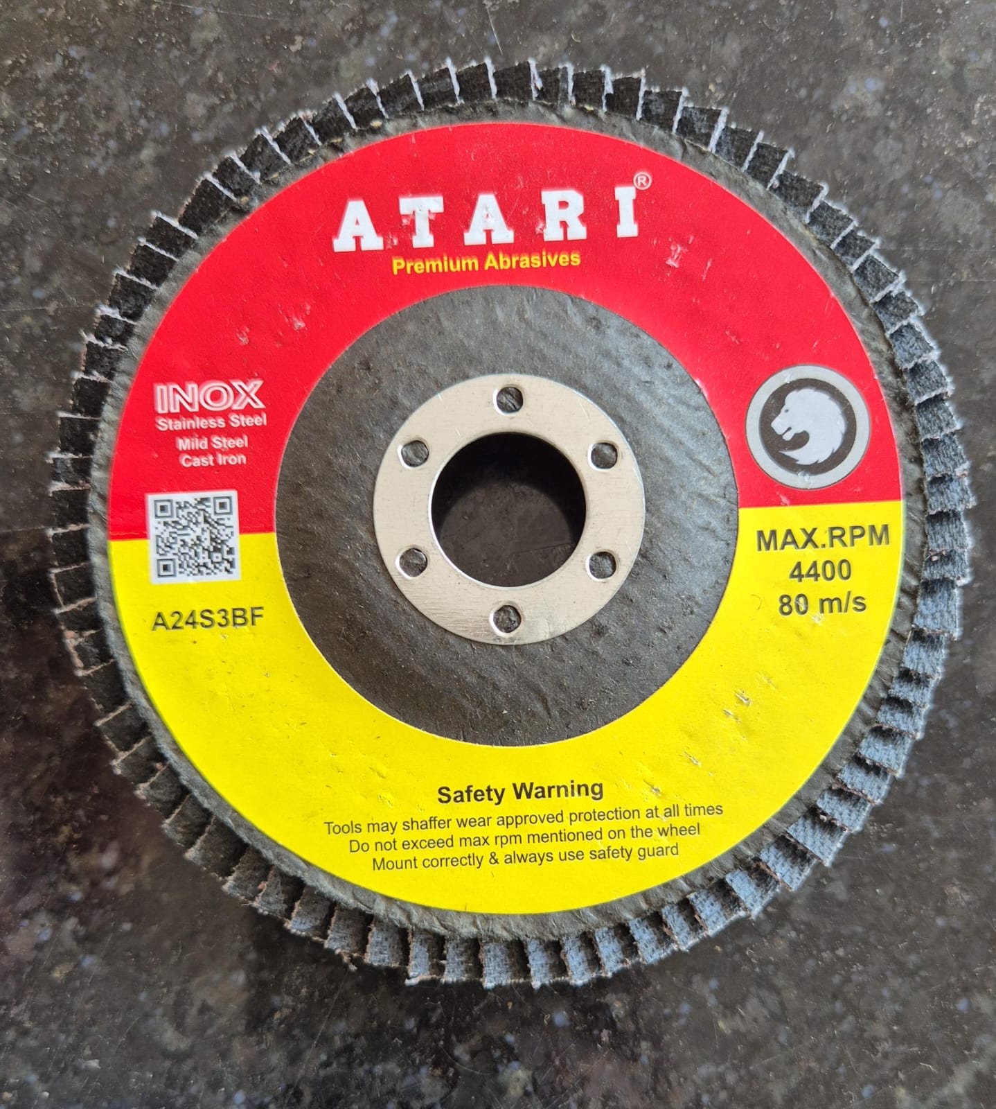 Atari Abrasive Wheel - 100x6x16mm, Black Alumina Oxide, Perfect for Grinding SS & MS Surfaces