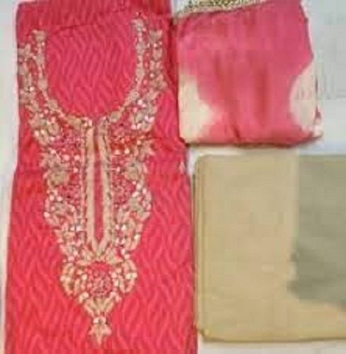 Stylish Easy-to-carry Embroidered Cotton Unstitched Suit With Dupatta