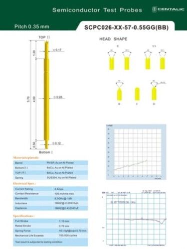 Semiconductor Test Probe Pogo Pin SCPC026 Series 5.7 mm in Total Length