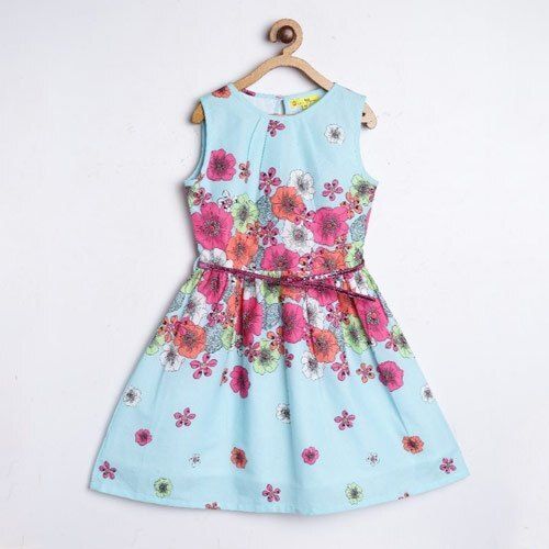 Flowers n Bow Blue Cotton Dress  Tara Baby Shop