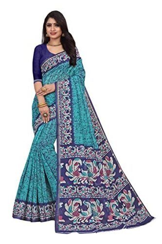 Casual Wear Elegant And Washable Cotton Printed Saree With Blouse Piece