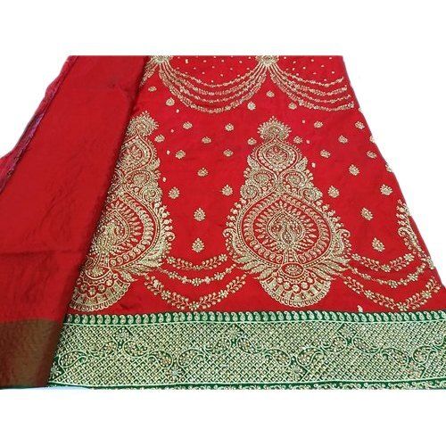 Bridal Wear Red Stone Work Embroidery Silk Saree