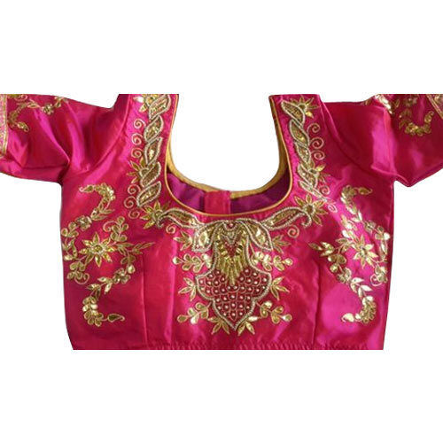 Traditional Wear Breathable Pink Stone Work Embroidered Blouse