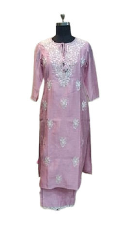 Women Comfortable And Breathable Light Weight Long Lasting Pink Full Sleeves Kurti Decoration Material: Sequins