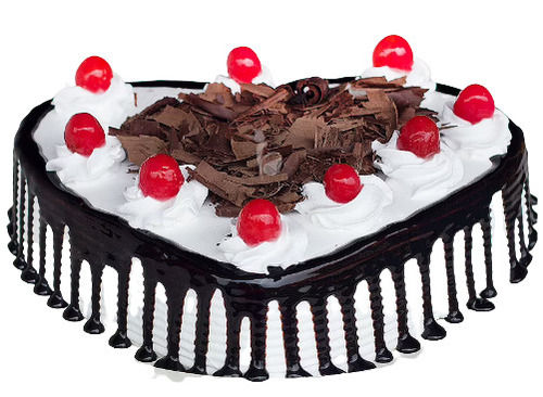 Heart Shape Cherry Topping Black Forest Cake For Birthday And Anniversary Celebration With  Fat Contains (%): 0.3 Grams (G)