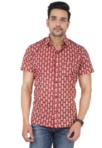 Regular Fit Spread Collar Casual Wear Printed Half Sleeves Shirt For Mens Chest Size: 40-42