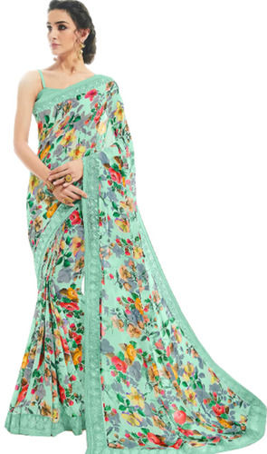 5.6 Meter Long Lightweight Flower Printed Silk Georgette Saree With Blouse