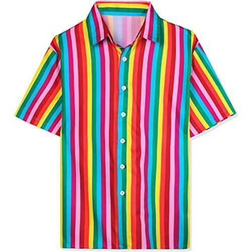 Naturally Renewing Cotton Rainbow-Striped Print Mens Shirts  Chest Size: 38