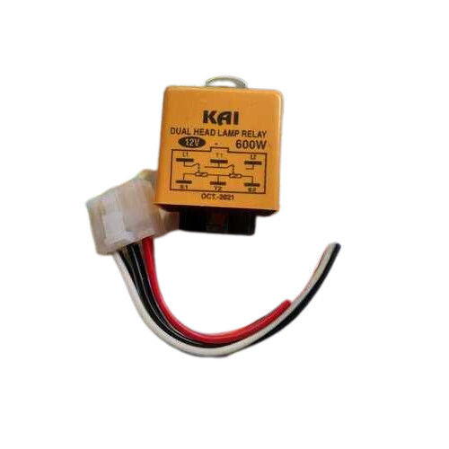 12 Volts Power Capacity Yellow Rectangular Dual Headlight Relay