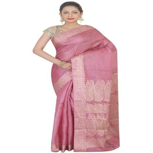 Pink Peach Silky Fancy Broad Border Women Designer Sarees