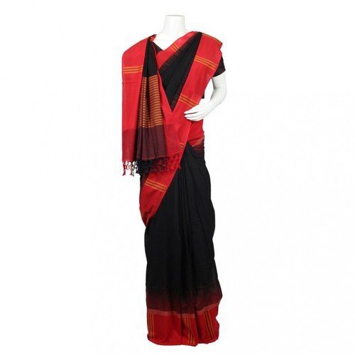 Summer Party Wear Gorgeous Red And Black Beautiful Plain Silk Saree