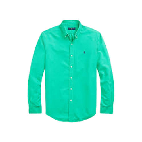 Perfect Finishing Stylish Full Sleeves Plain Mens Cotton Green Casual Shirt