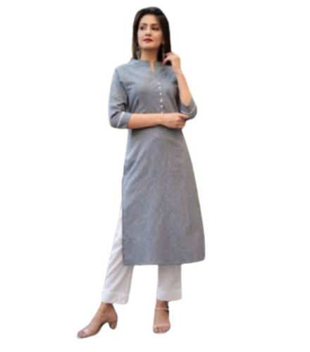 Gray 3/4th Sleeves Washable And Comfortable Printed Cotton Ladies Kurtis