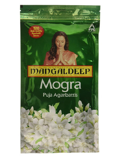 Mangaldeep Mogra Agarbatti - 120 Pack of 7-Inch Bamboo Sticks | Herbal Jasmine Fragrance Eco-Friendly Long-Lasting Hand-Rolled for Religious Purification