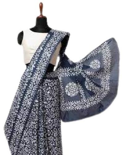 Navy Blue With White Ladies Light Weight Printed Cotton Saree