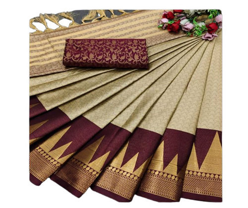 Traditional Wear Metallic Thread Zari Work Bollywood Cotton Silk Saree with Heavy Border
