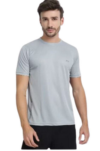 Gray Mens Regular Fit Round Neck Short Sleeves Plain Polyester T Shirt 