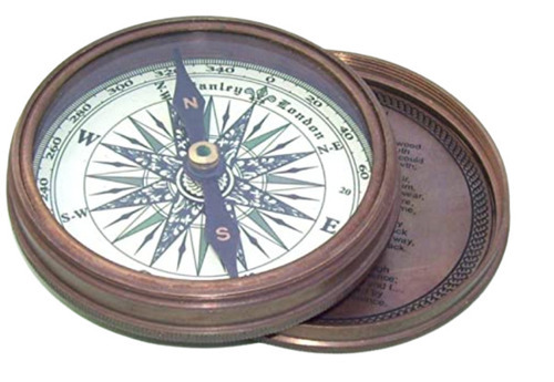 पॉलिश फ़िनिश कांसा और ग्लास बॉडी गोल एंटीक नॉटिकल कम्पास