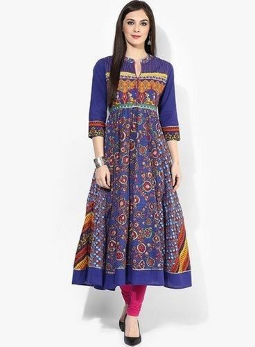 Ladies Collar Neck 3/4 Sleeves Printed Cotton Anarkali Suit