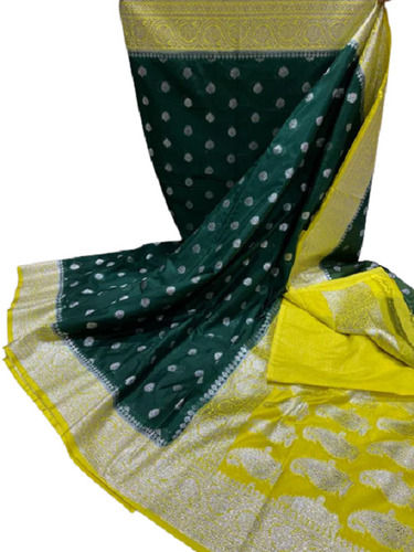 Green And Yellow Skin Friendly Party Wear Zari Work Cotton Silk Saree With Blouse