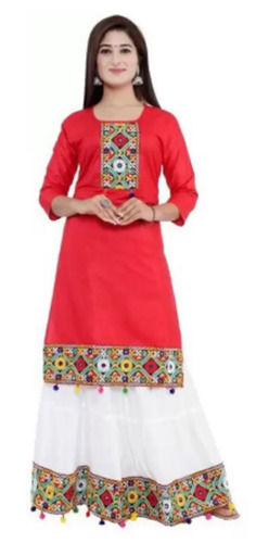 Breathable And Washable 3/4 Sleeves Cotton Embroidered Palazzo Suit