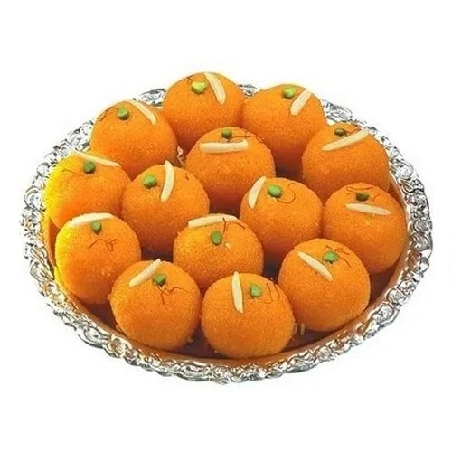 Sweet And Delicious Ready To Eat A Grade Round Fried Soft Laddu - Besan, Regular Size, Soft Texture, 14.8g Carbohydrate, 2.4g Protein, 3.3g Fat | 15 Days Shelf Life, Ideal Snack for Sharing